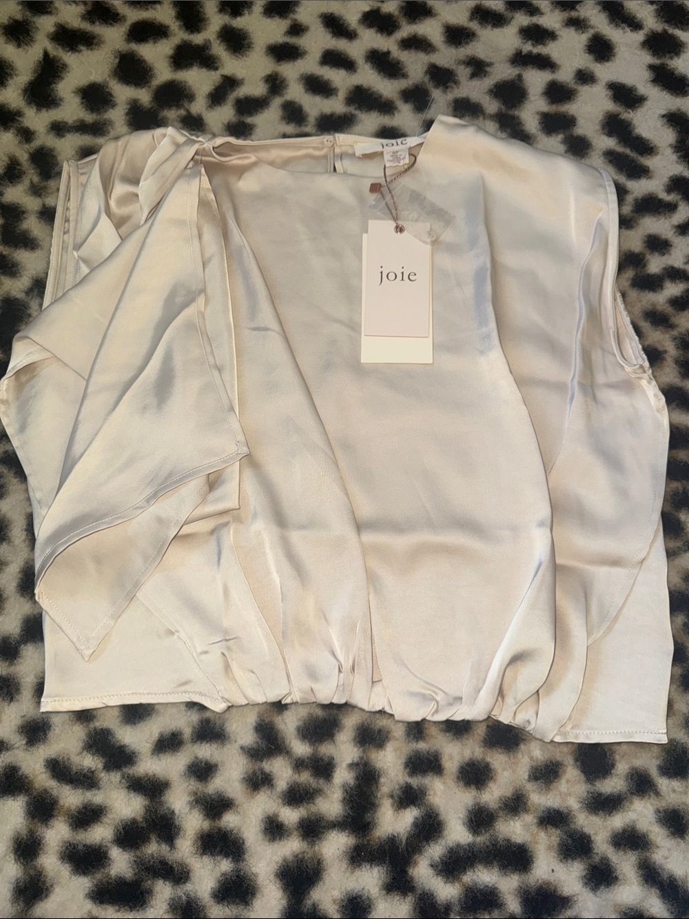 Joie Ivory Satin Sleeveless Blouse with Tie Detail